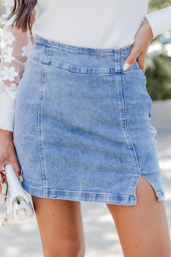 My Time To Shine Medium Wash Side Slit Denim Skirt