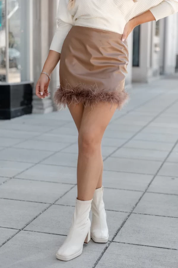 Be This Close Brown Feather Trim Skirt